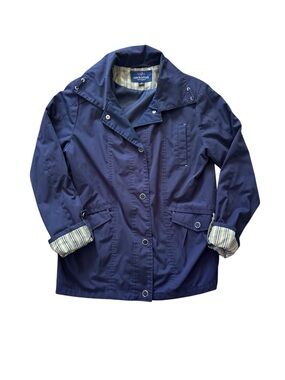 Mackintosh New England Jacket Womens Medium Navy Lightweight Coat Striped Cuff
